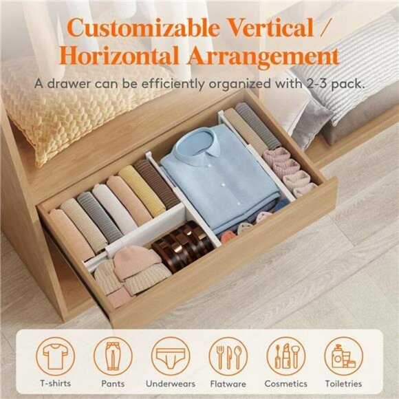 Lifewit 8 Pack Adjustable Drawer Dividers Organizer for Clothes Kitchen Bath - Picture 5 of 7